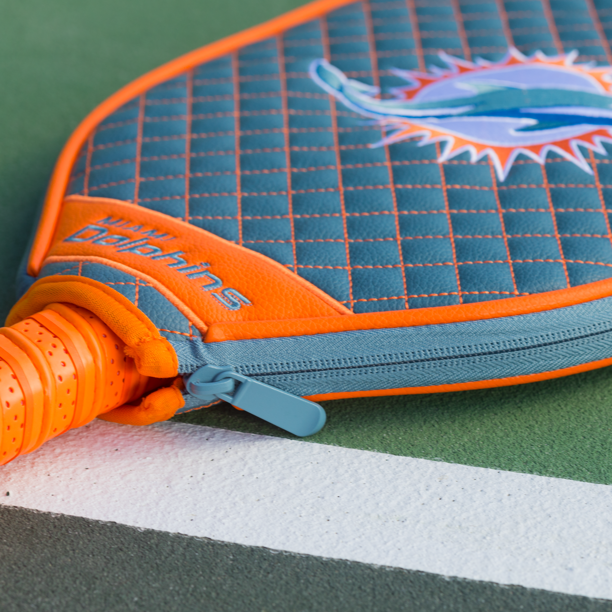 Miami Dolphins Quilted Pickleball Paddle Cover (Teal)