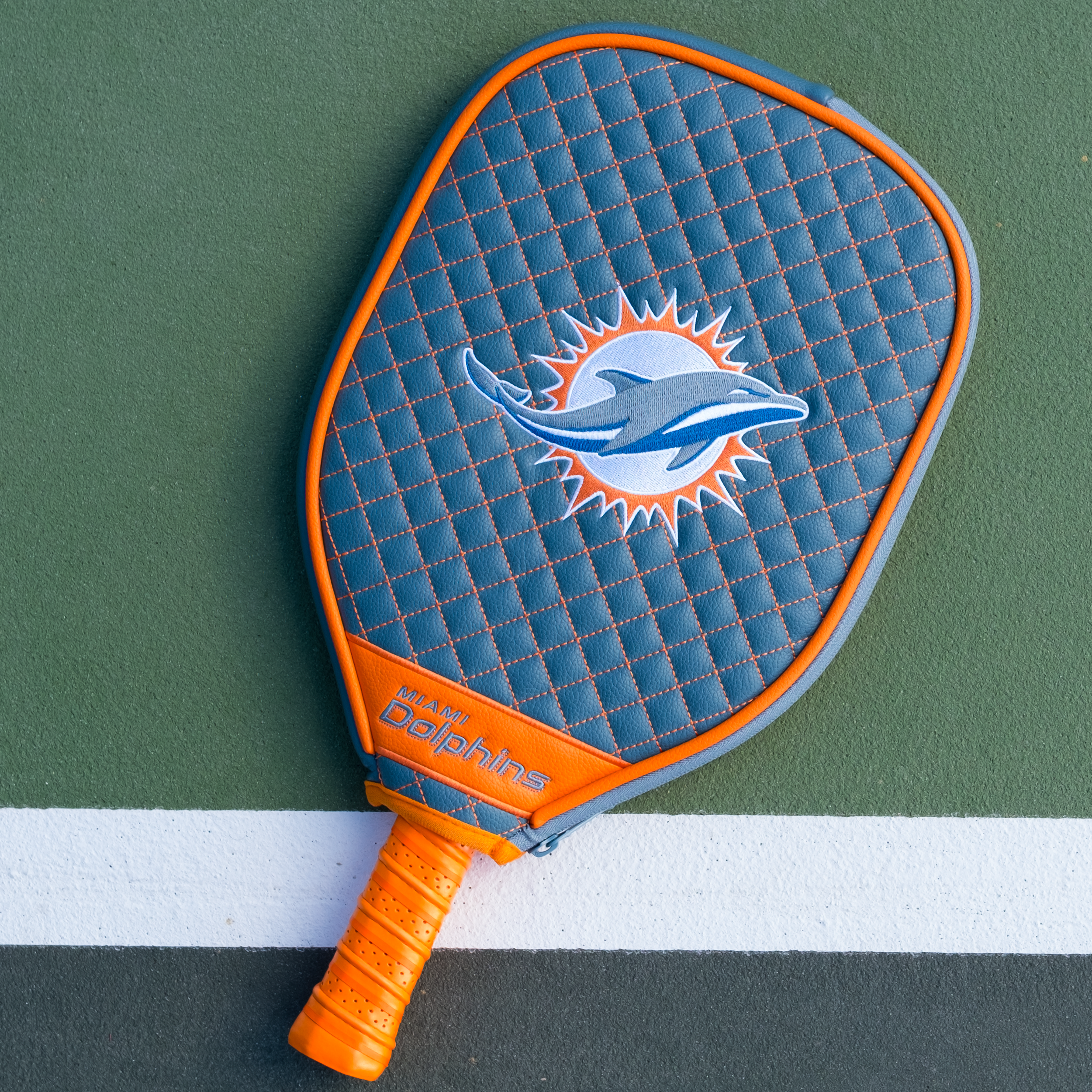 Miami Dolphins Quilted Pickleball Paddle Cover (Teal)