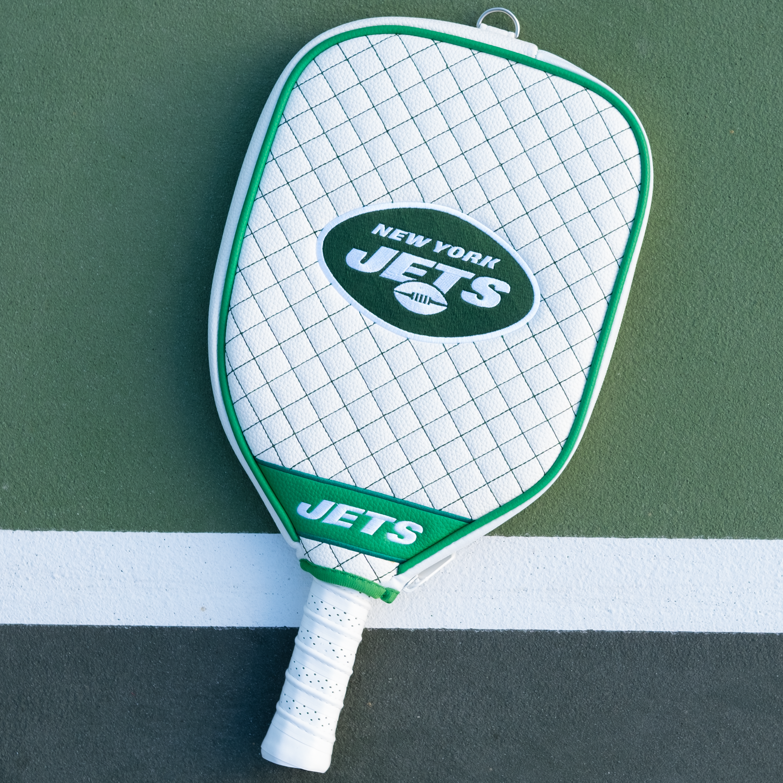 New York Jets Quilted Pickleball Paddle Cover (White)