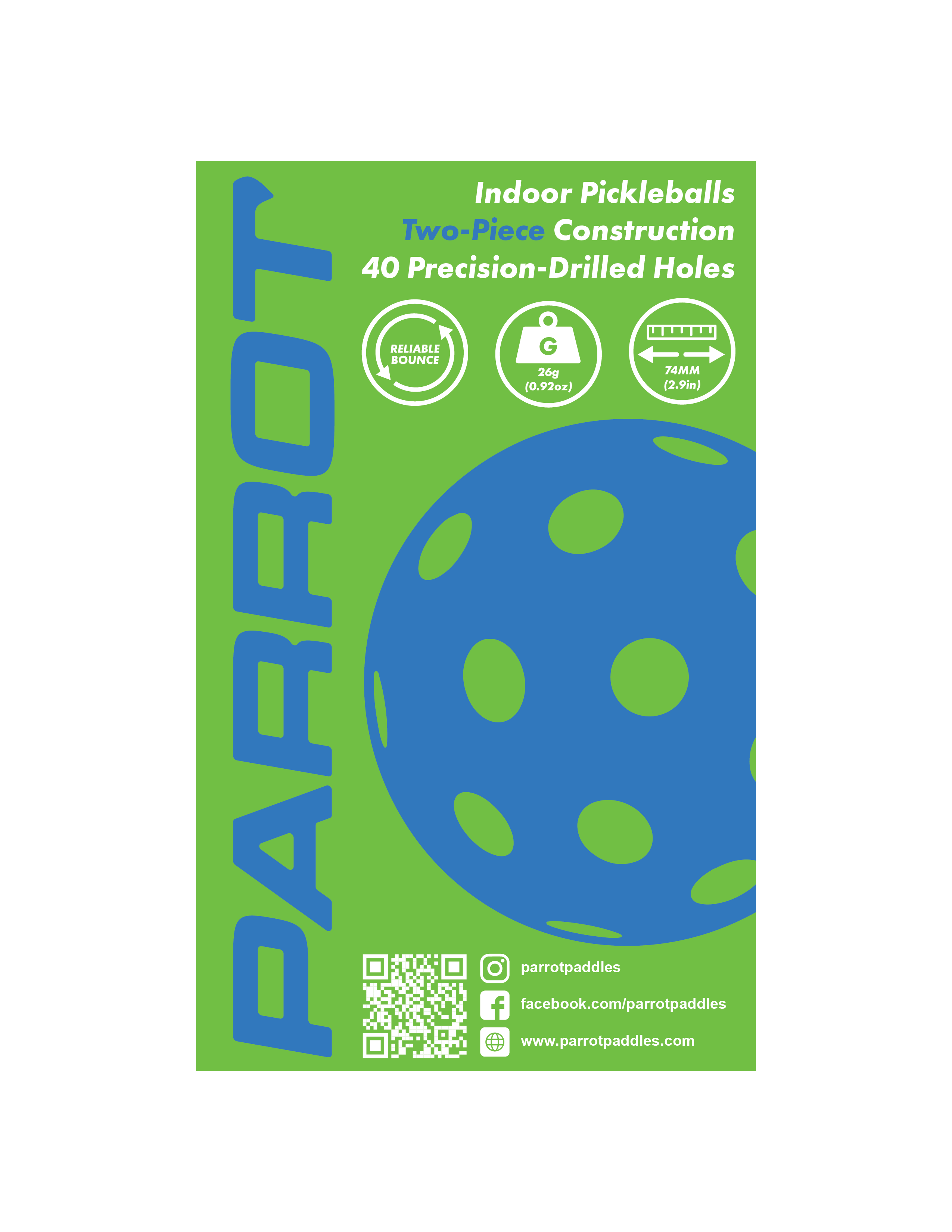 Indoor Pickleballs - 3 Pack - Orange