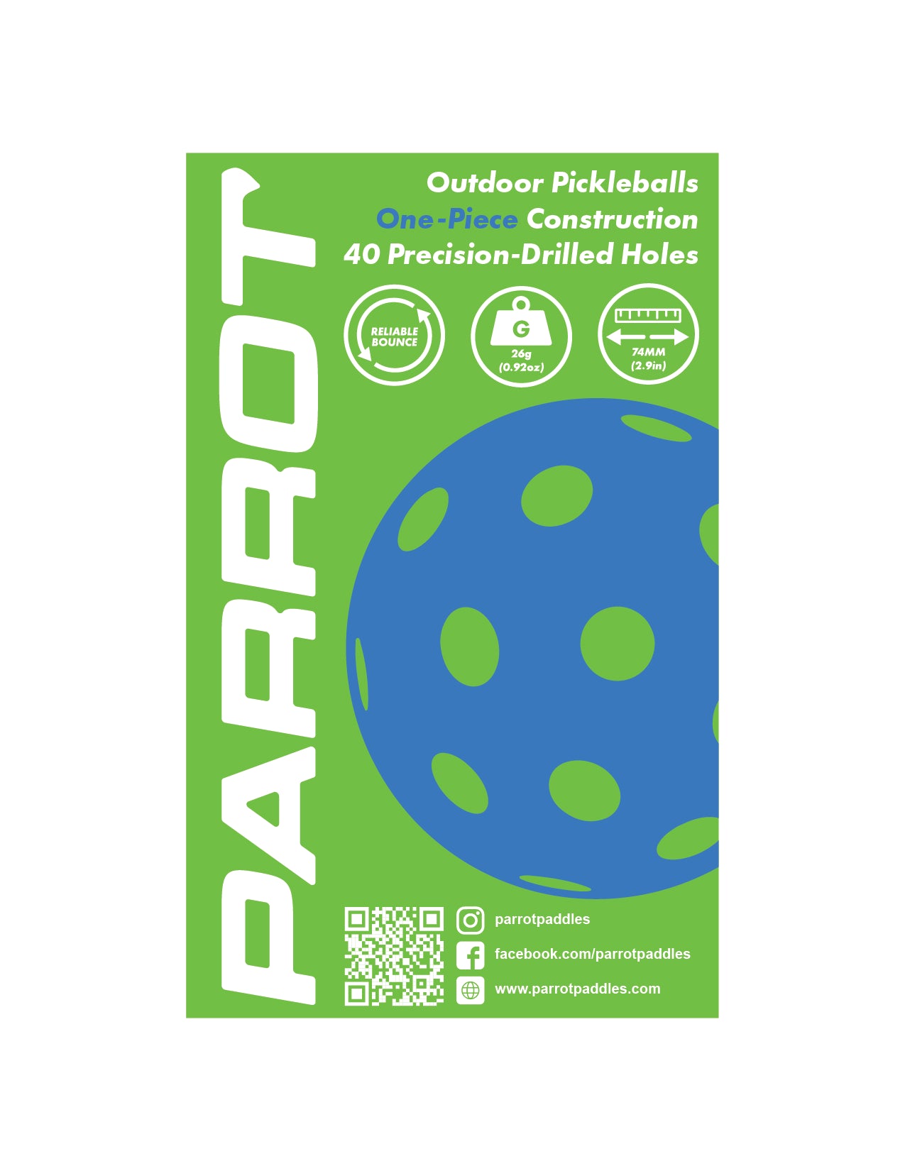 One-Piece Outdoor Pickleballs - 3 Pack - Green